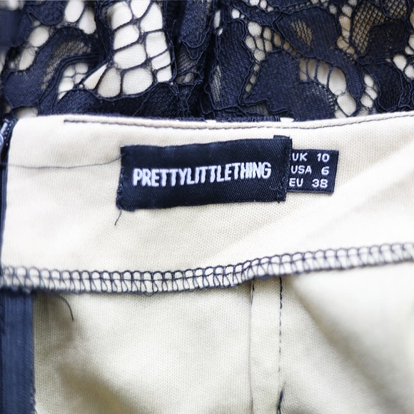 Elegant Black Gold Lace Mini Dress, Long Sleeve Bodycon - Picture 4 of 6